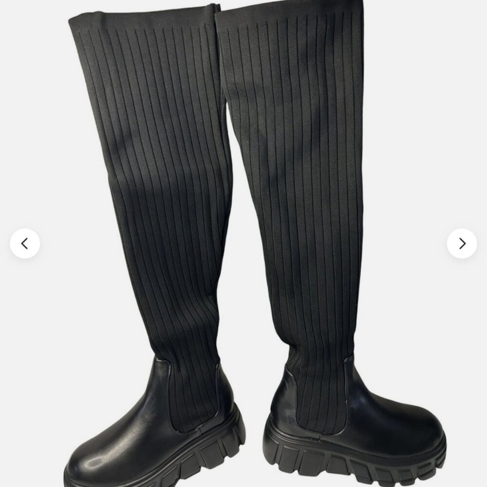 bnib fashion nova thigh high platform lug sole boots stretchy sock boots